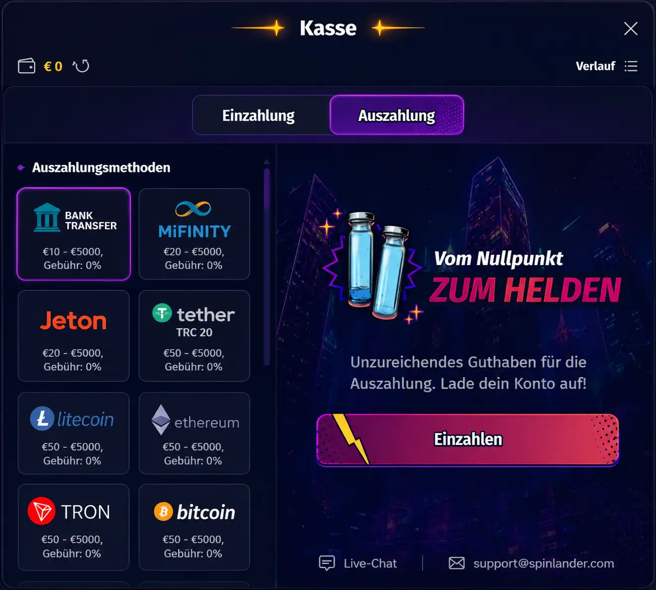 Gewinnausschüttung auf Spielerkonto