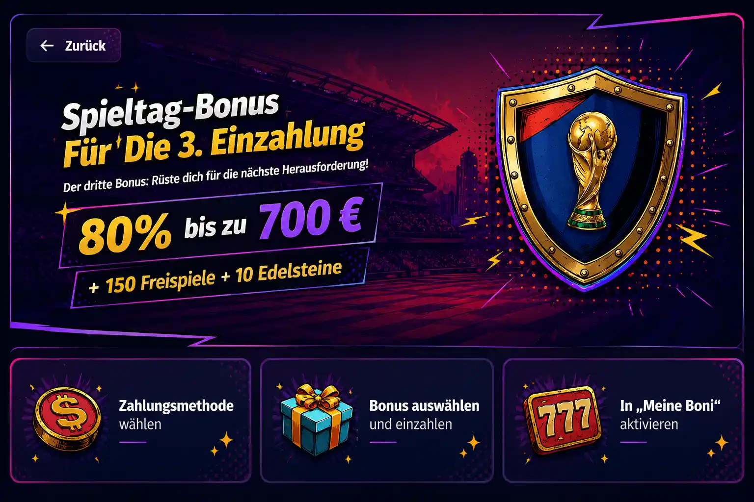 Willkommensbonus für drei Einzahlungen