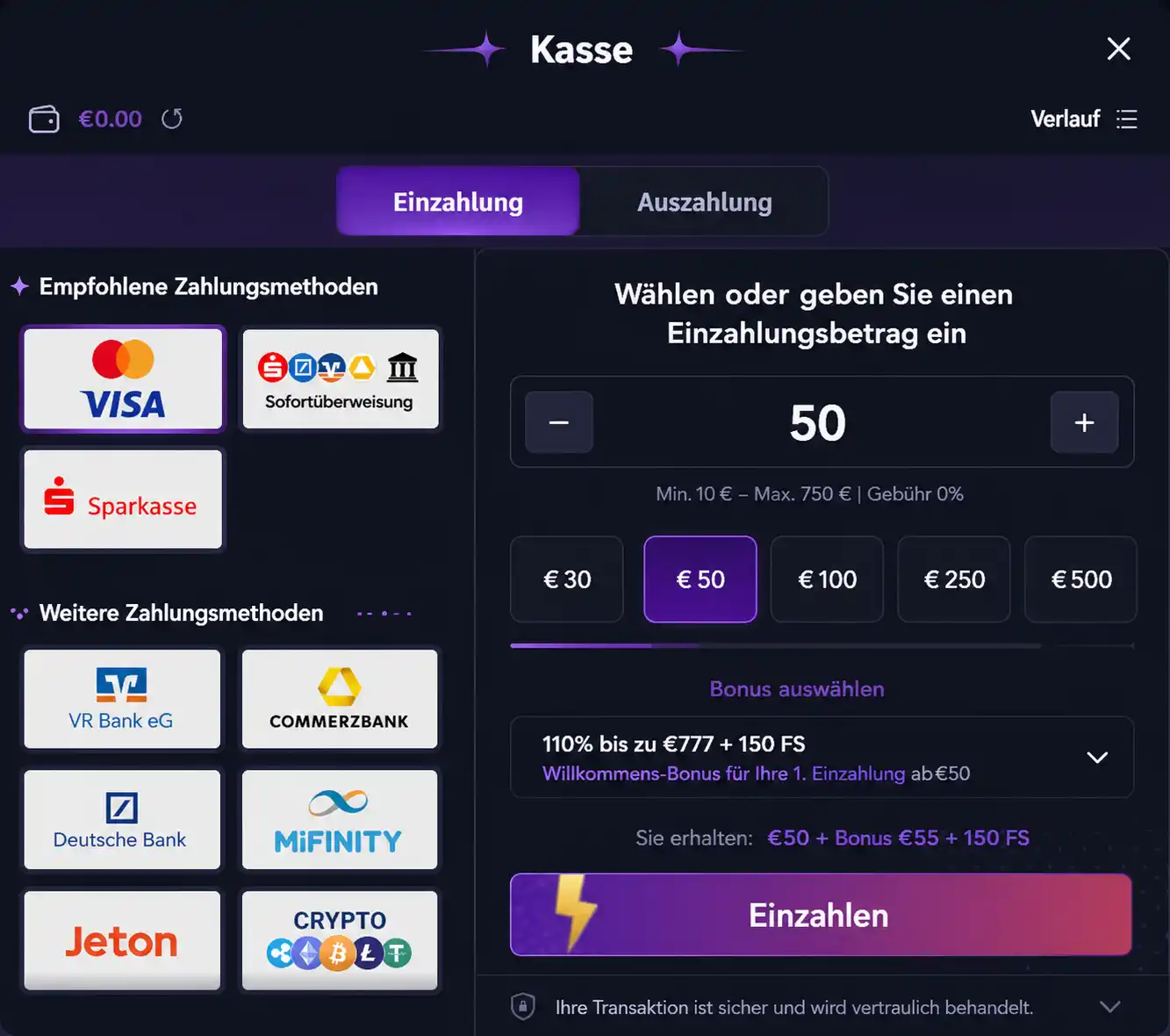 Zahlungsabwicklung Spielerkonto