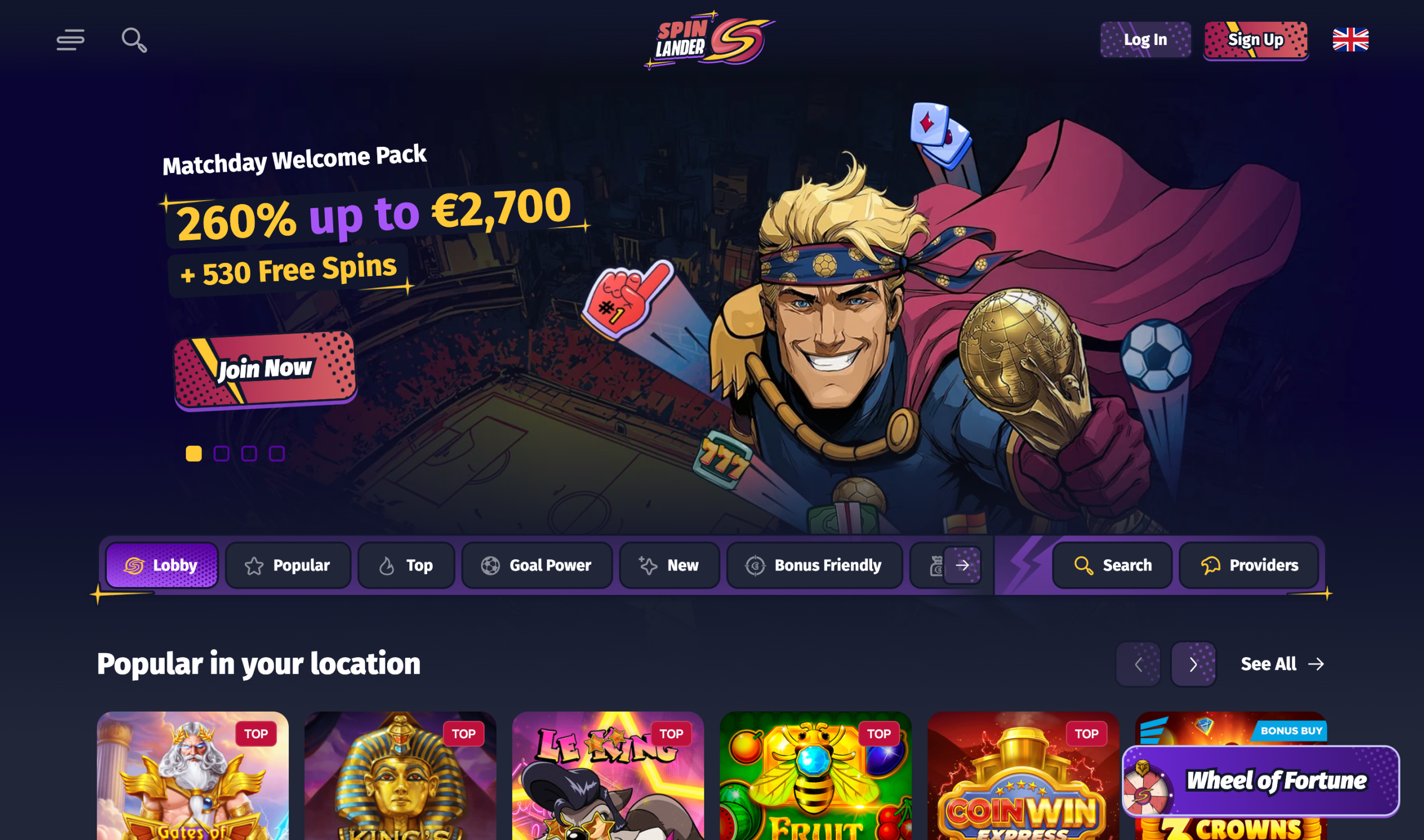 Startseite von Spinlander Casino